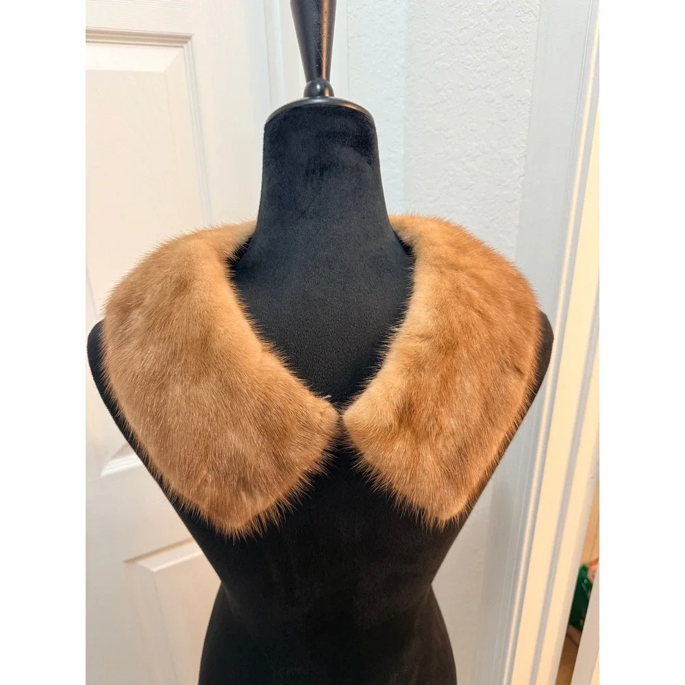 Vintage Honey Blonde Mink Fur Collar‎ Genuine Fur Scarf Wrap Brown Satin Lined